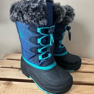 Kamik 9T Blue and Black Winter Boots with Faux Fur Trim. Like new!